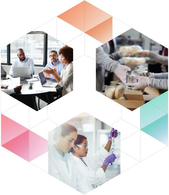 Three images in hexagonal shapes showing uceed offers