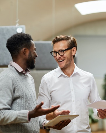 Two men talking to each other