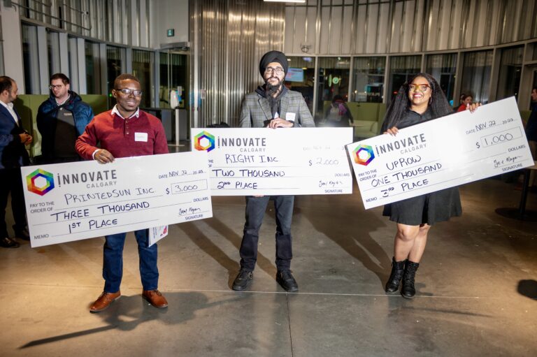 The three winners of the Newcomer Founders Pitch Competition