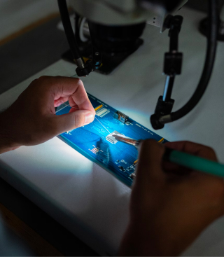 A person fixing a semiconductor.